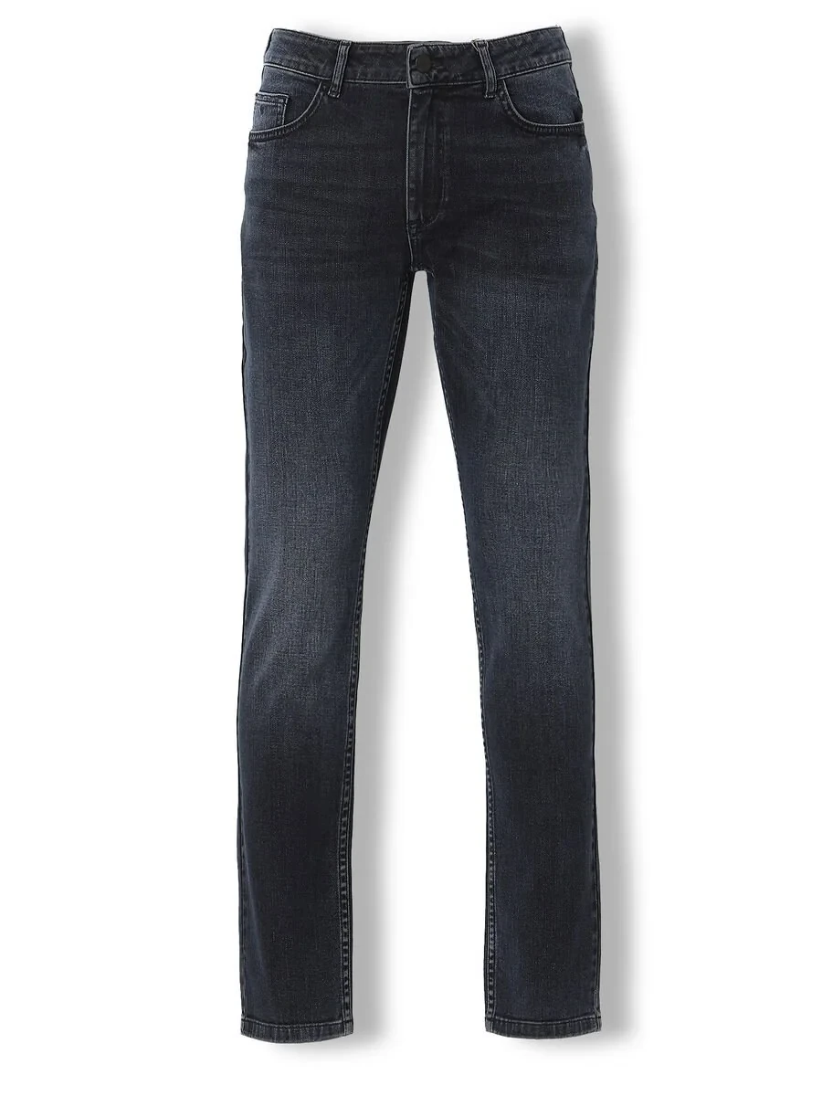 Navy Blue Slim Fit Denim Cotton Blended Trousers - 6