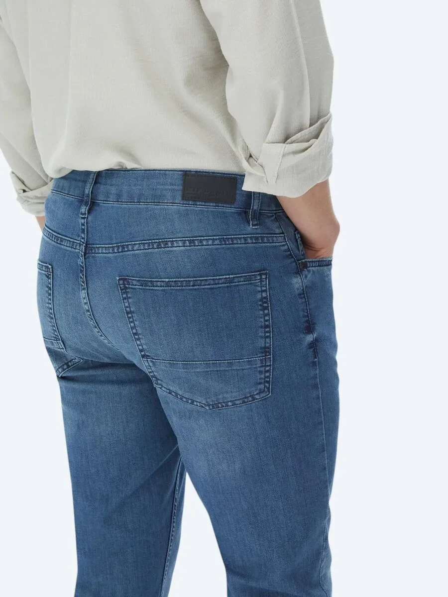 Navy Blue Slim Fit Denim Cotton Blended Trousers - 4
