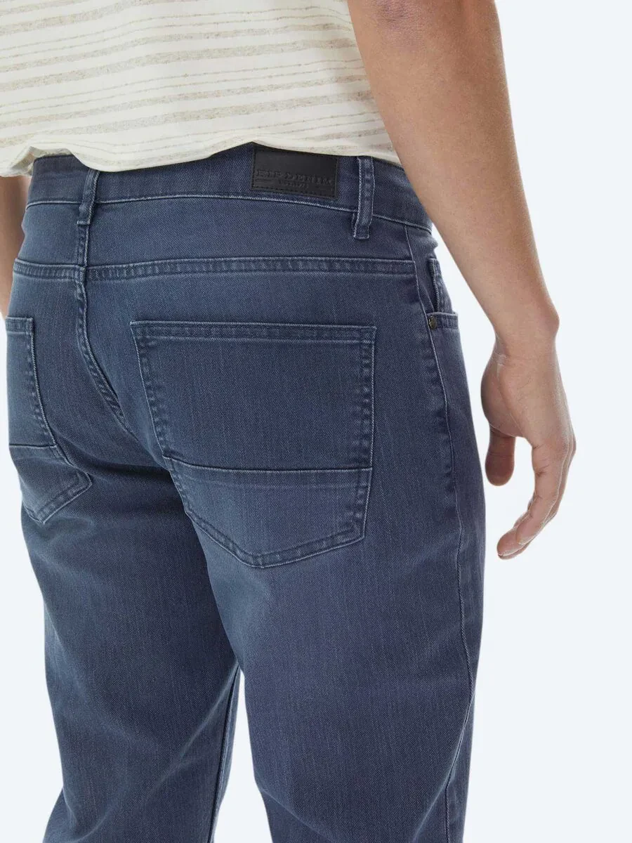 Navy Blue Slim Fit Denim Cotton Blended Trousers - 5