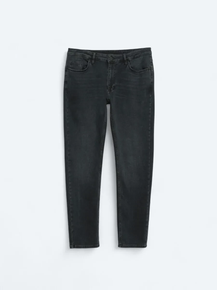 Navy Blue Slim Fit Denim Cotton Blended Trousers - 6