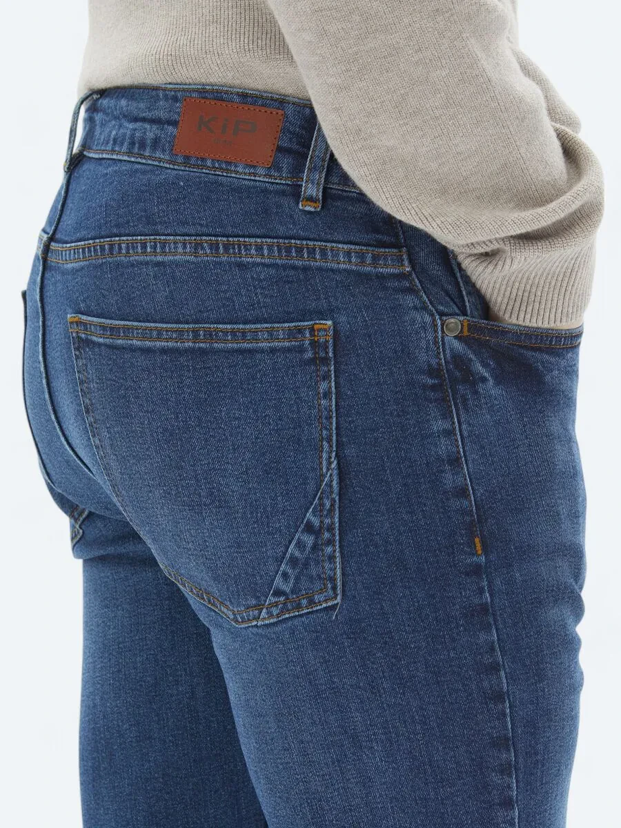 Navy Blue Slim Fit Denim Cotton Blended Trousers - 4