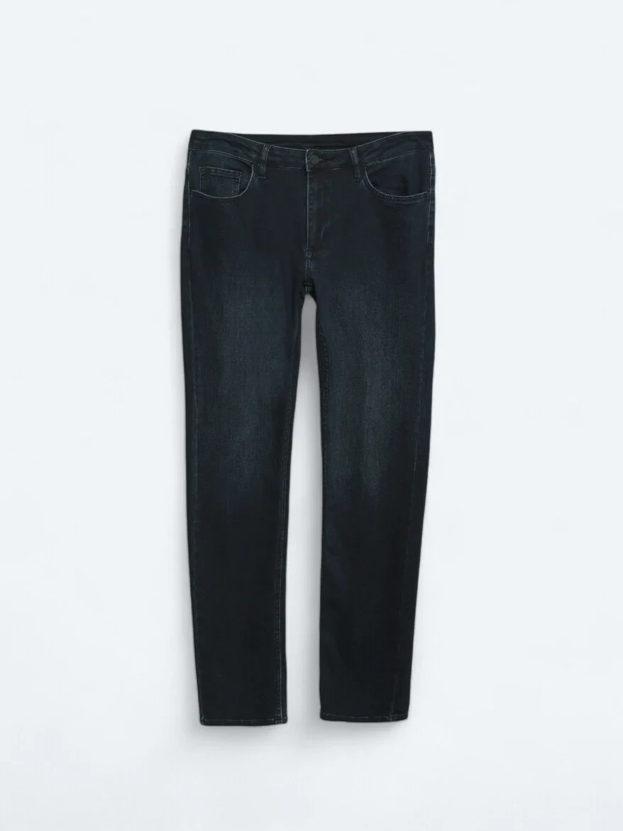 Navy Blue Slim Fit Denim Cotton Blended Trousers - 6