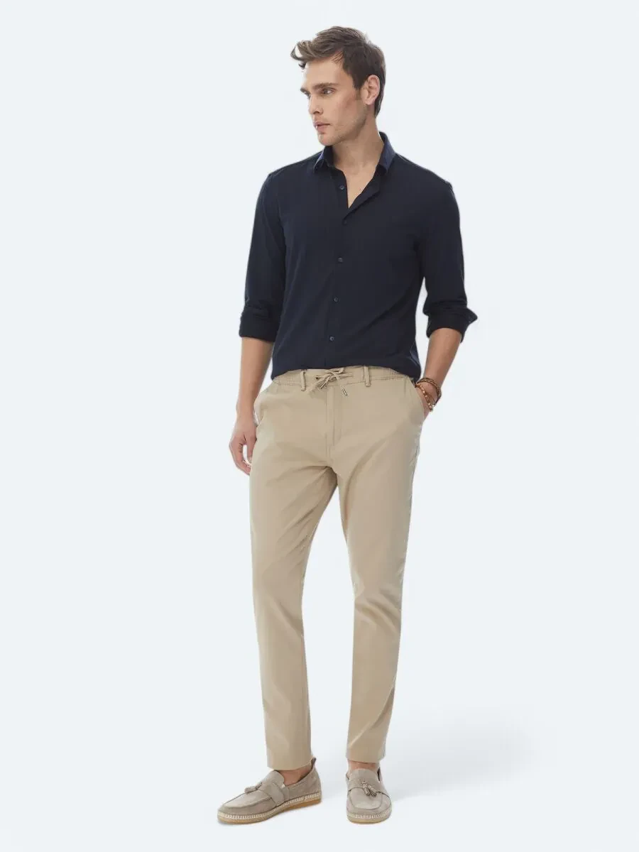 Navy Blue Slim Fit Knitting Sport Shirt - 5