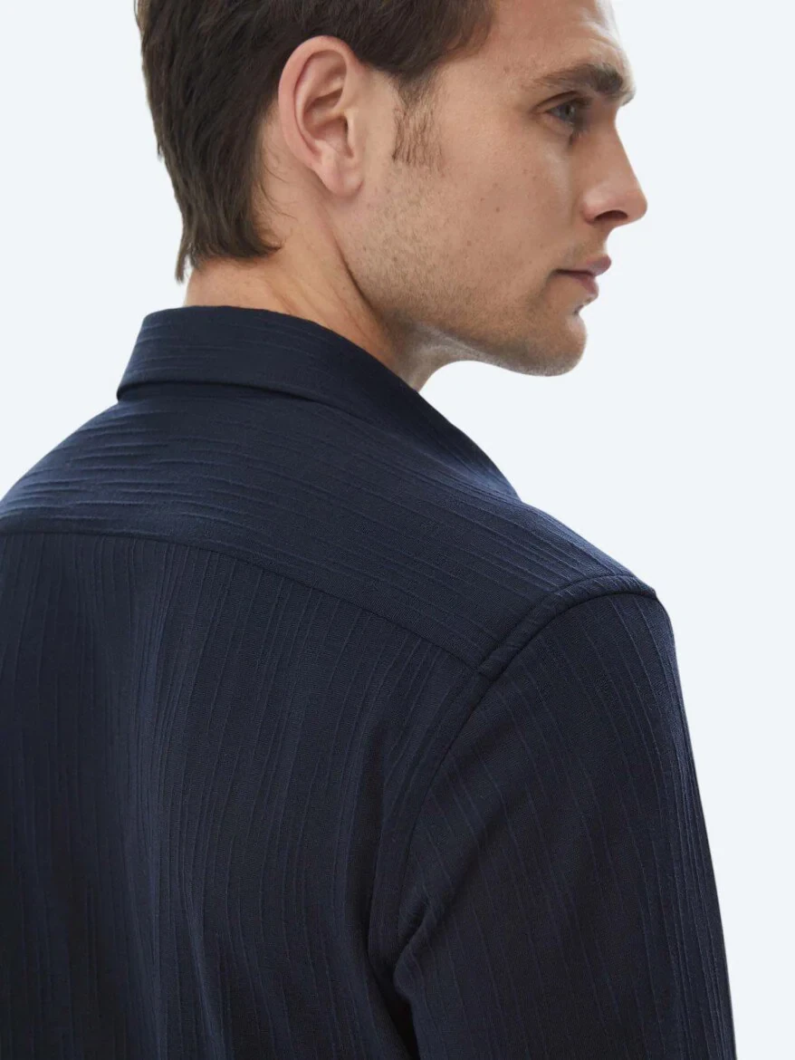 Navy Blue Slim Fit Knitting Sport Shirt - 9