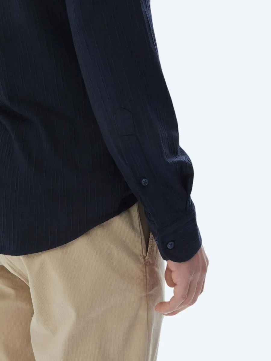 Navy Blue Slim Fit Knitting Sport Shirt - 10