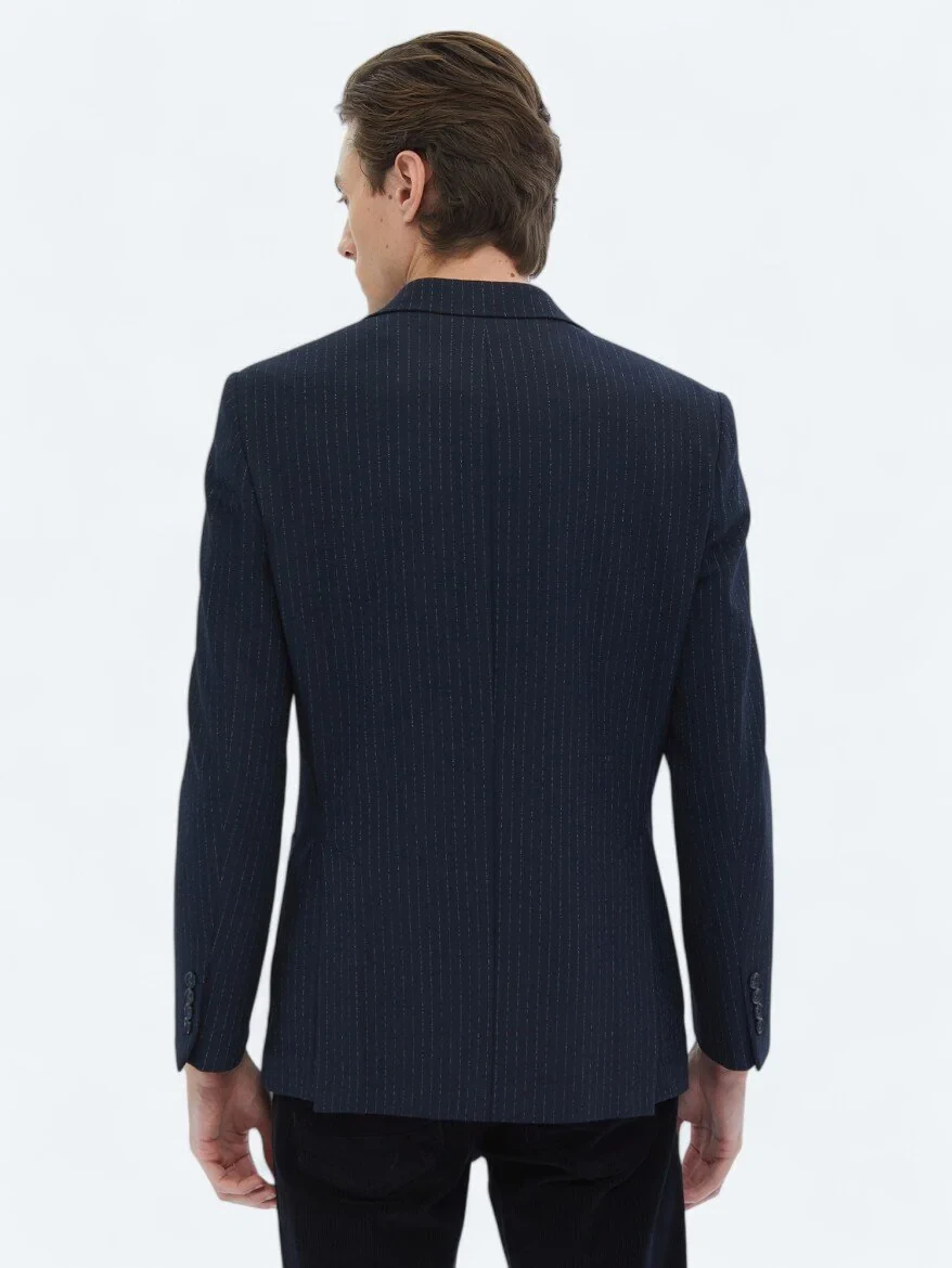 Navy Blue Striped Comfort Fit Jacket - 6