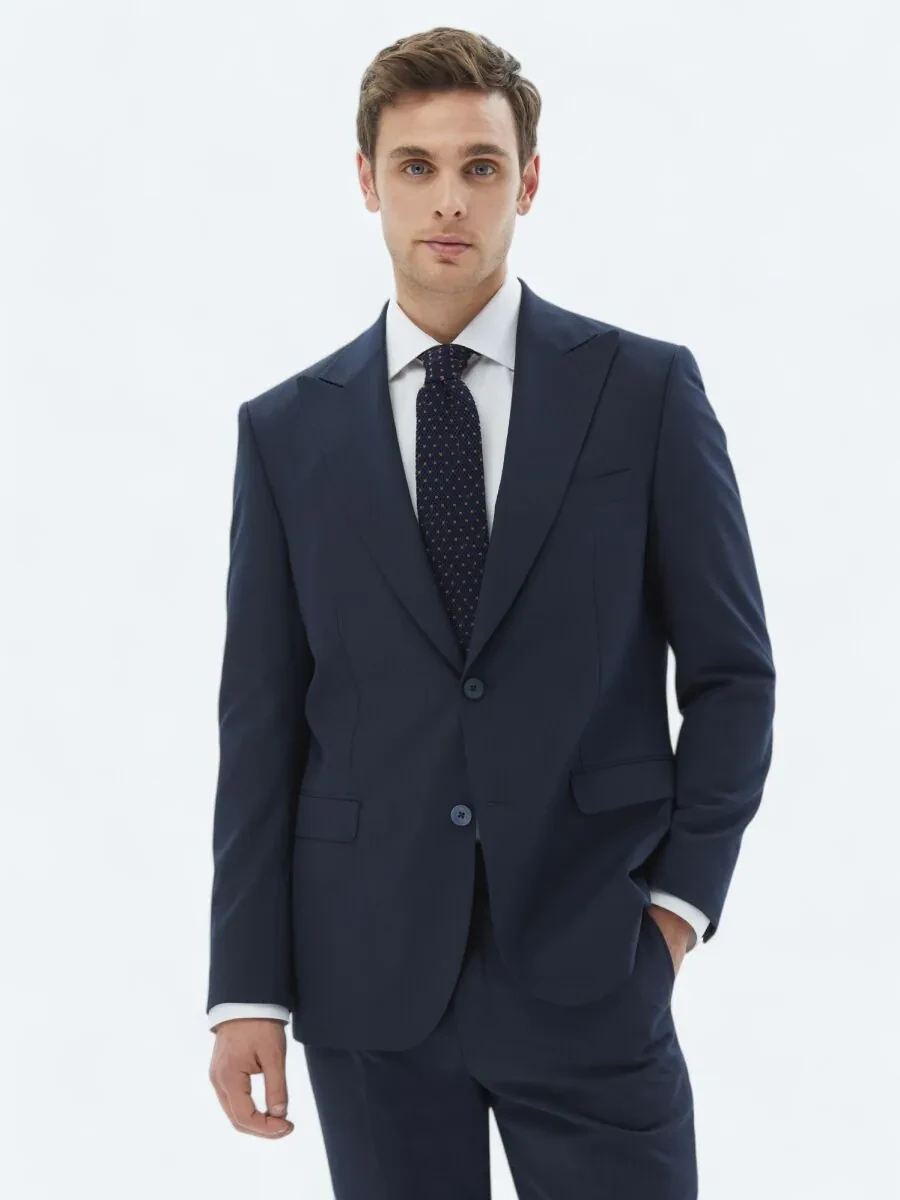 Navy Blue Striped Comfort Fit Suit - 1