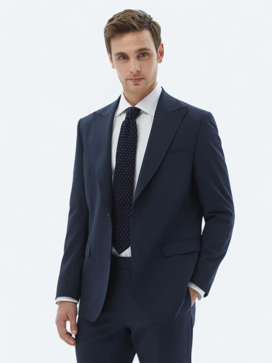 Navy Blue Striped Comfort Fit Suit - 3