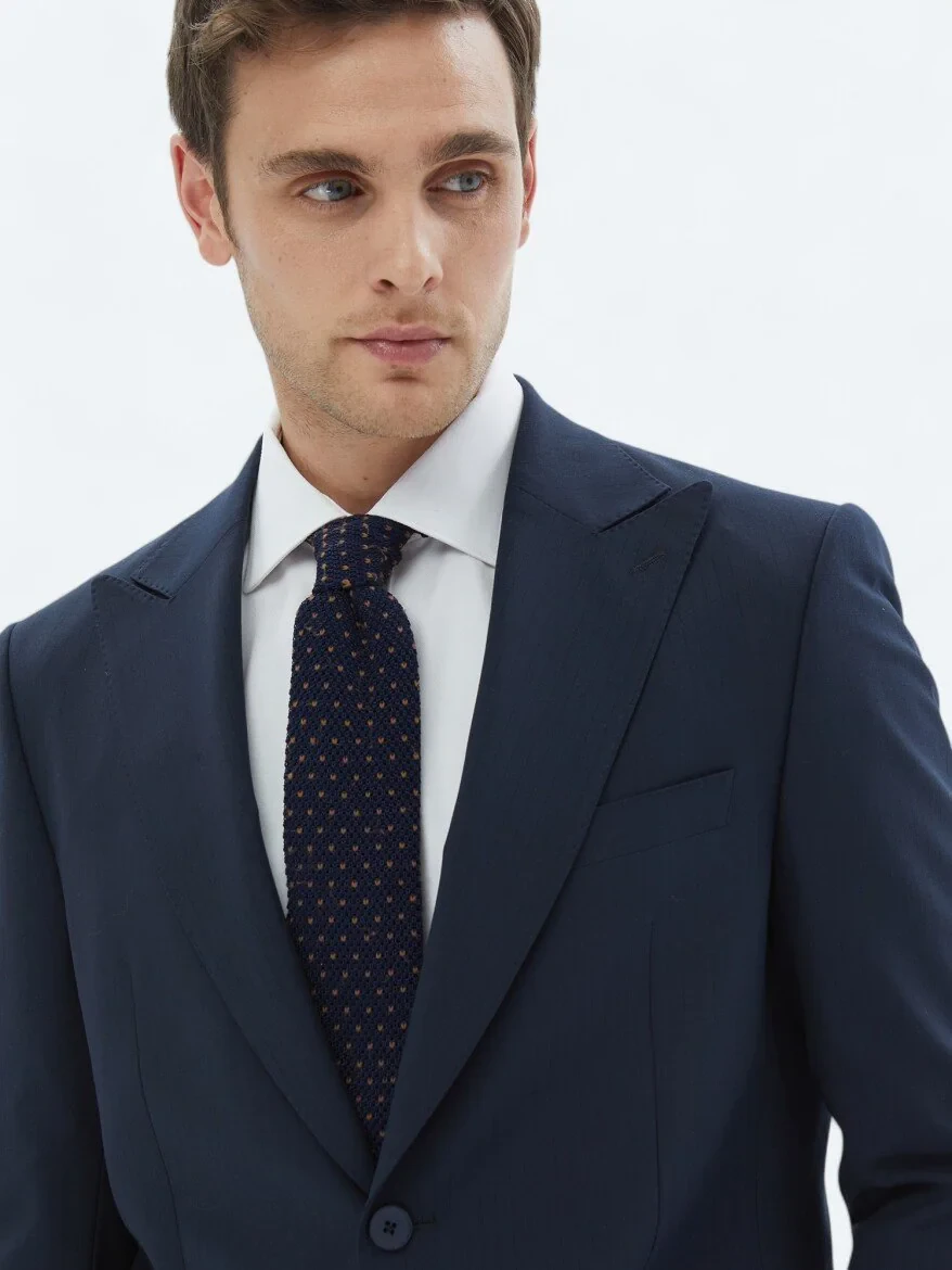 Navy Blue Striped Comfort Fit Suit - 5