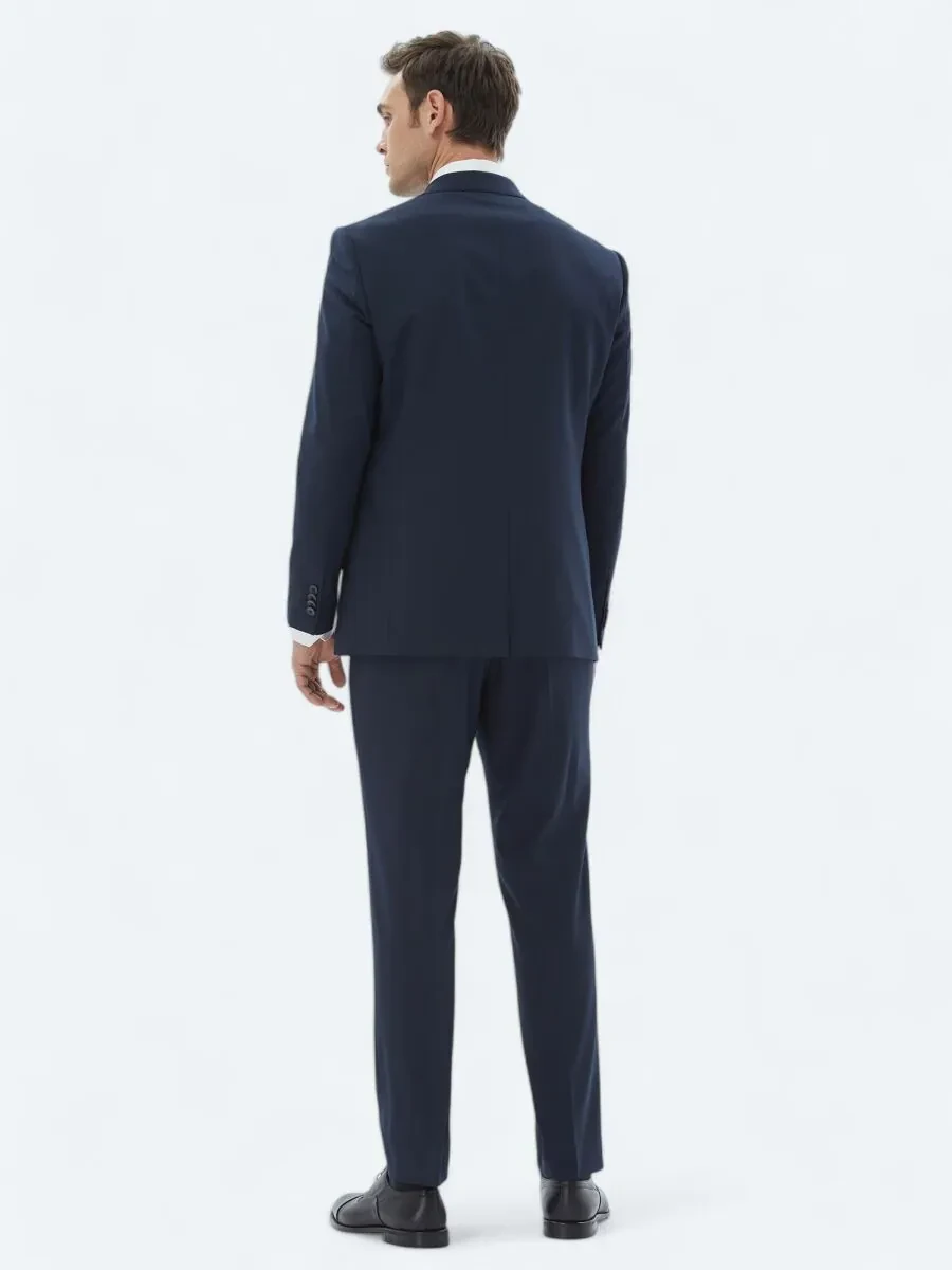 Navy Blue Striped Comfort Fit Suit - 6
