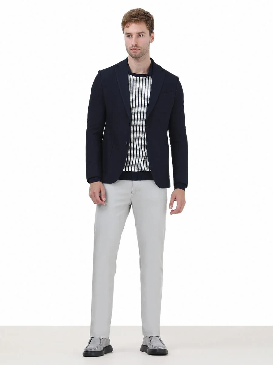 Navy Blue Striped Modern Fit Jacket - 2