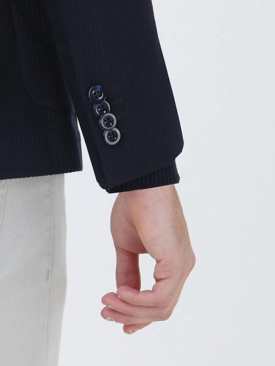 Navy Blue Striped Modern Fit Jacket - 4