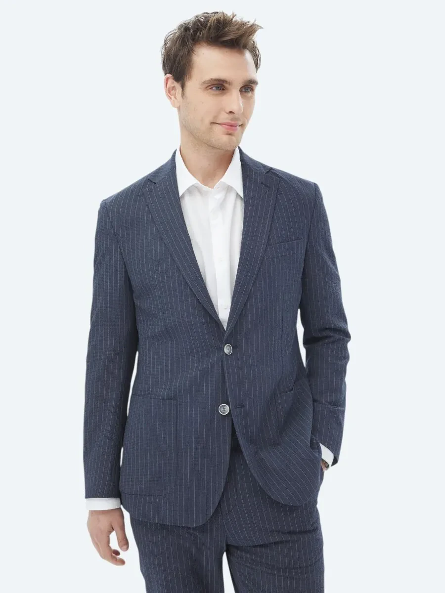 Navy Blue Striped Modern Fit Suit - 7