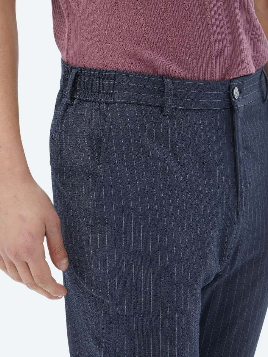 Navy Blue Striped Modern Fit Suit - 15