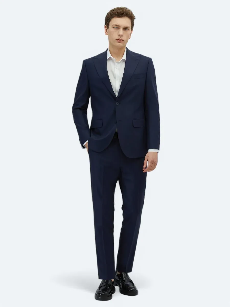 Navy Blue Striped Modern Fit Wool Blended Suit - 2