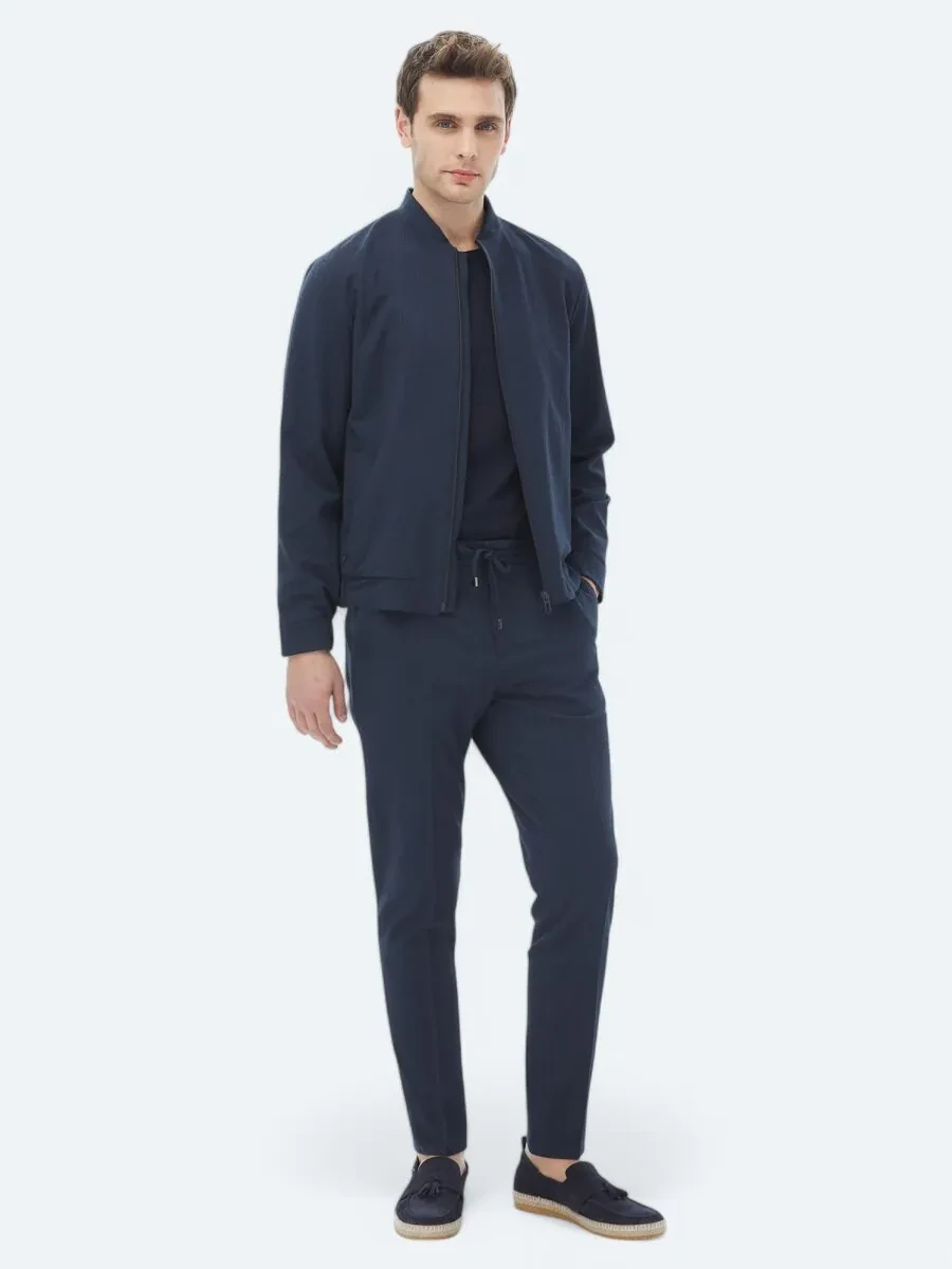 Navy Blue Striped Oversize Fit Suit - 1