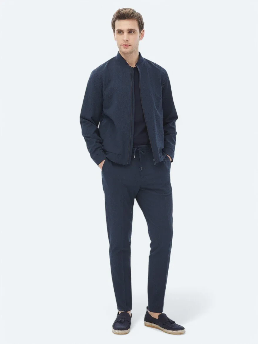 Navy Blue Striped Oversize Fit Suit - 2