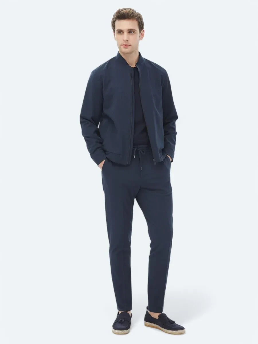 Navy Blue Striped Oversize Fit Suit - 2