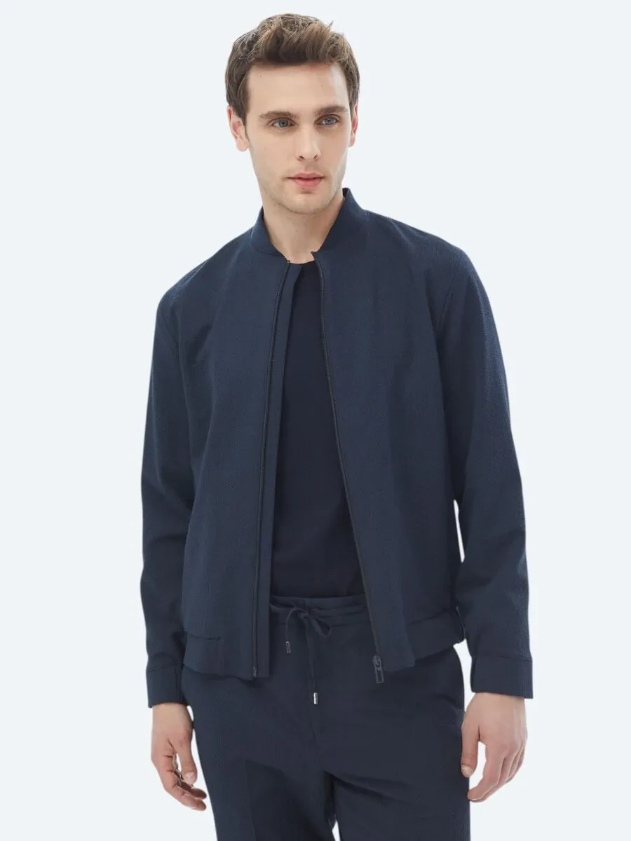 Navy Blue Striped Oversize Fit Suit - 3