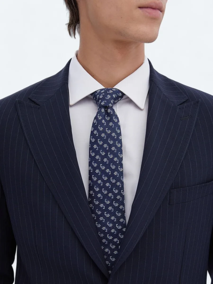 Navy Blue Striped Regular Fit Recycled Suit - 4