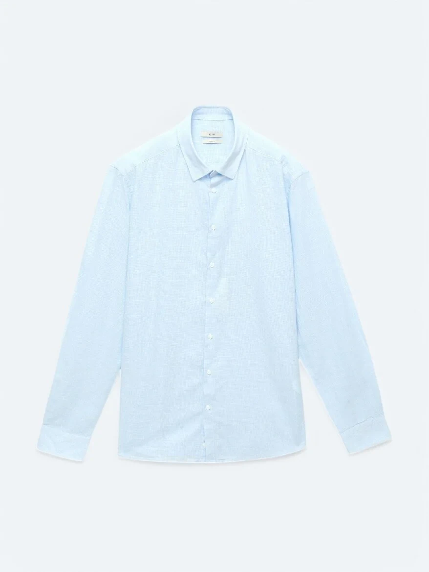 Navy Blue Striped Regular Fit Weaving Casual Cotton Blended Shirt 