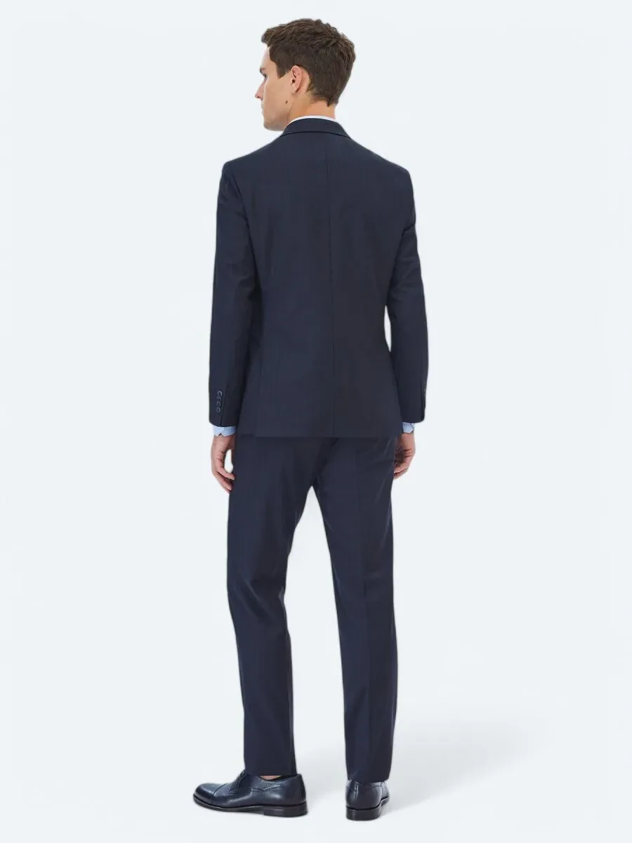 Navy Blue Striped Regular Fit Wool Blended Suit - 7