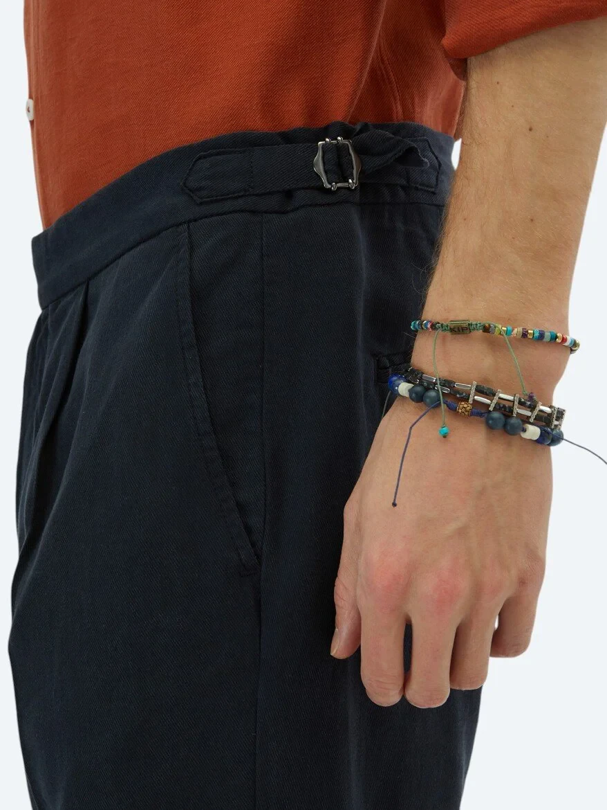 Navy Blue Weaving Carrot Fit Casual Bermuda 