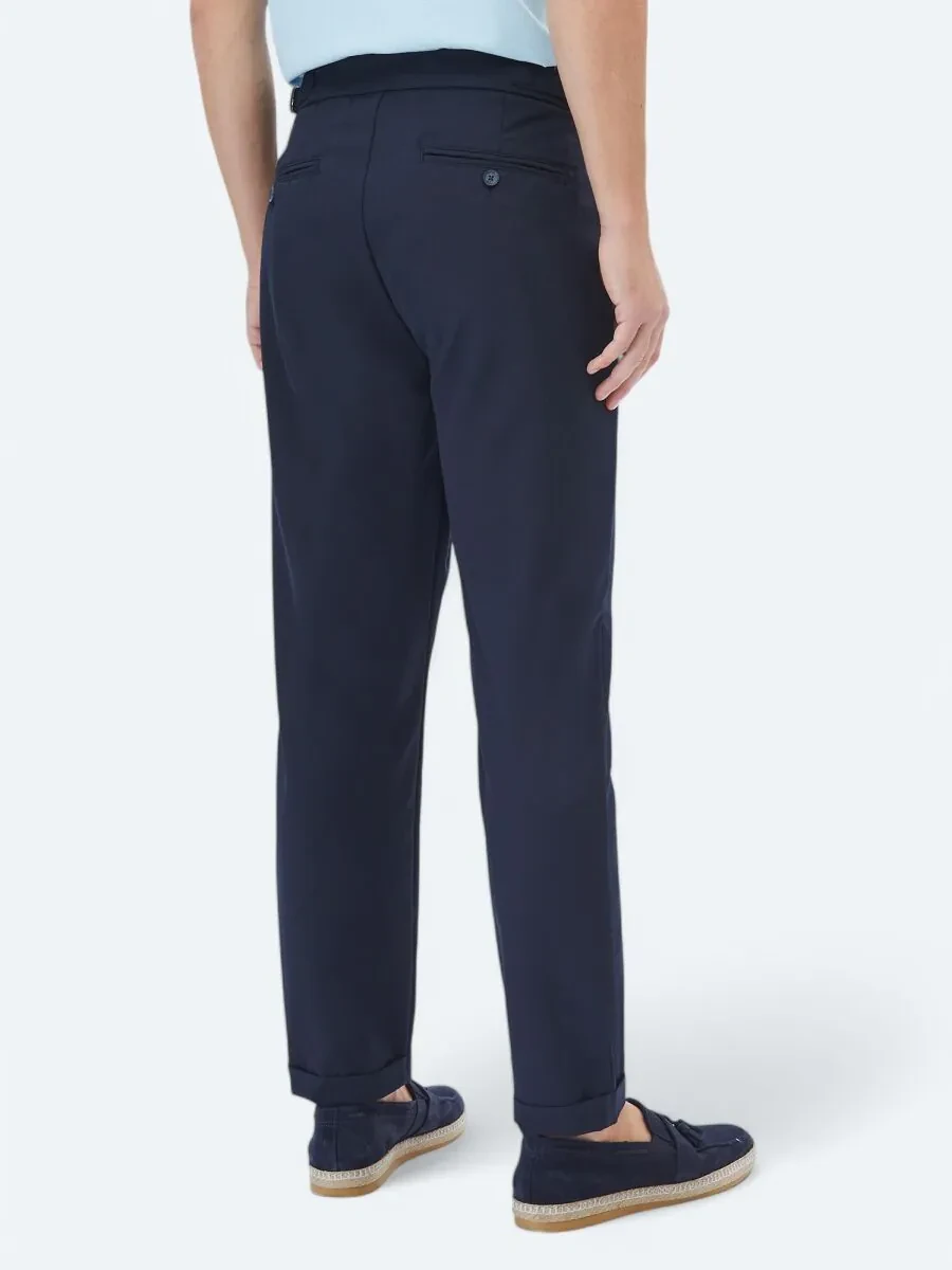 Navy Blue Weaving Carrot Fit Smart Casual Trousers - 6