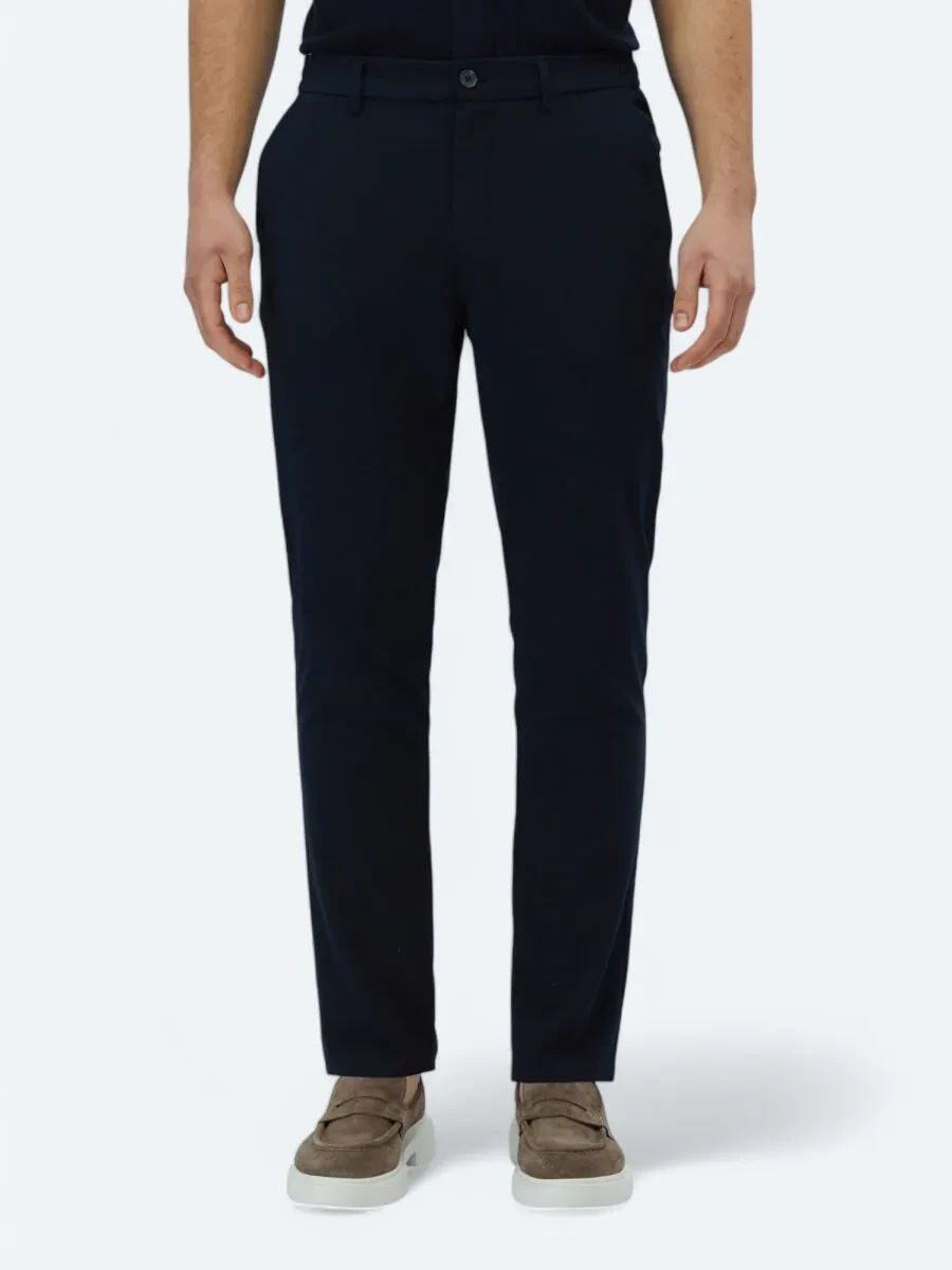 Navy Blue Weaving Casual Trousers - 2