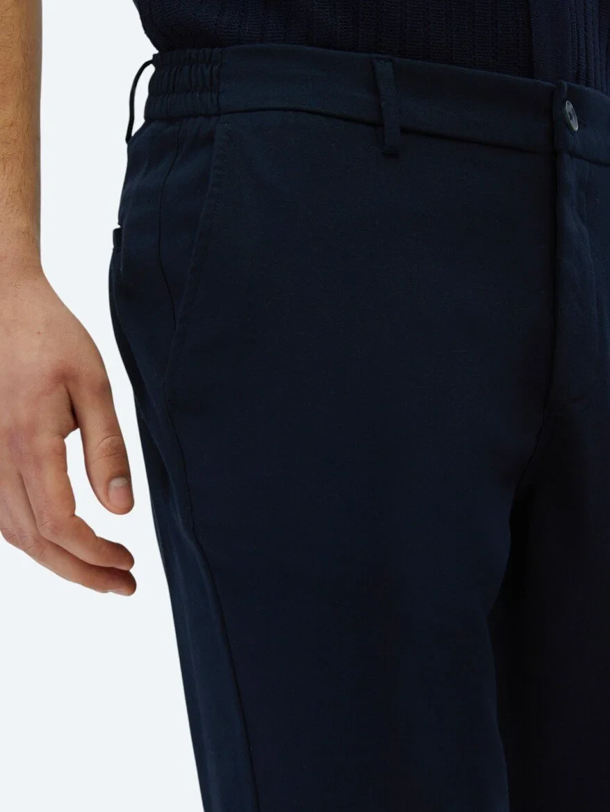 Navy Blue Weaving Casual Trousers 