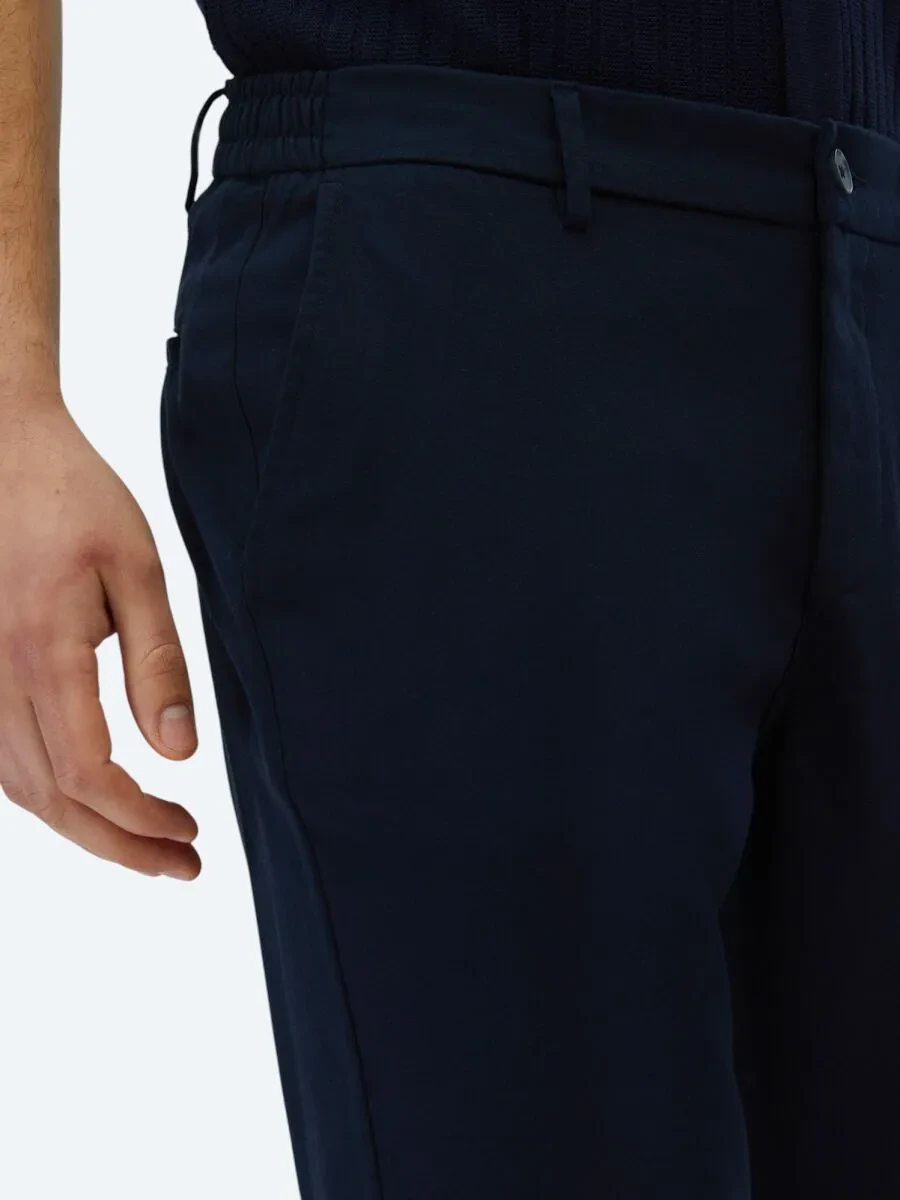 Navy Blue Weaving Casual Trousers - 4