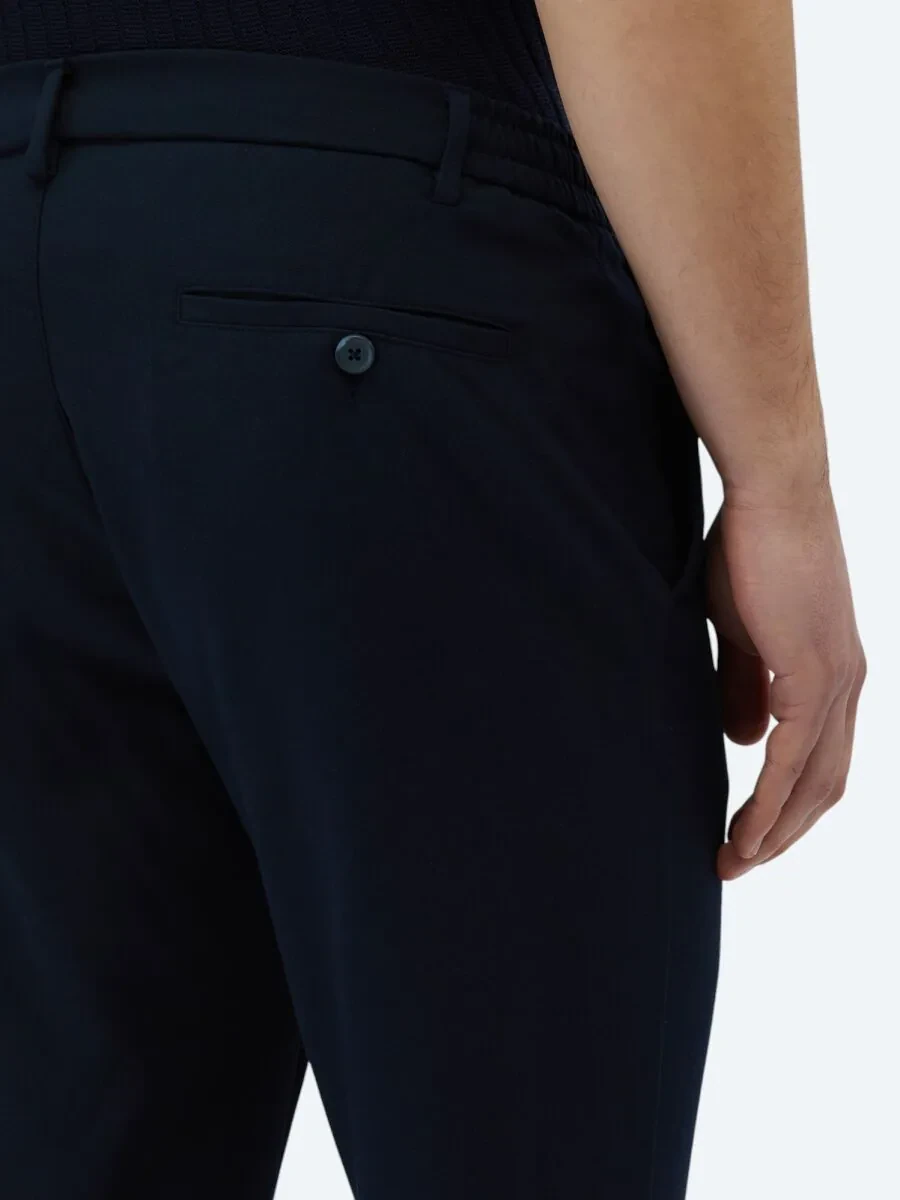 Navy Blue Weaving Casual Trousers - 5