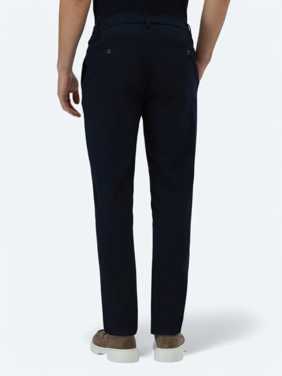 Navy Blue Weaving Casual Trousers - 6