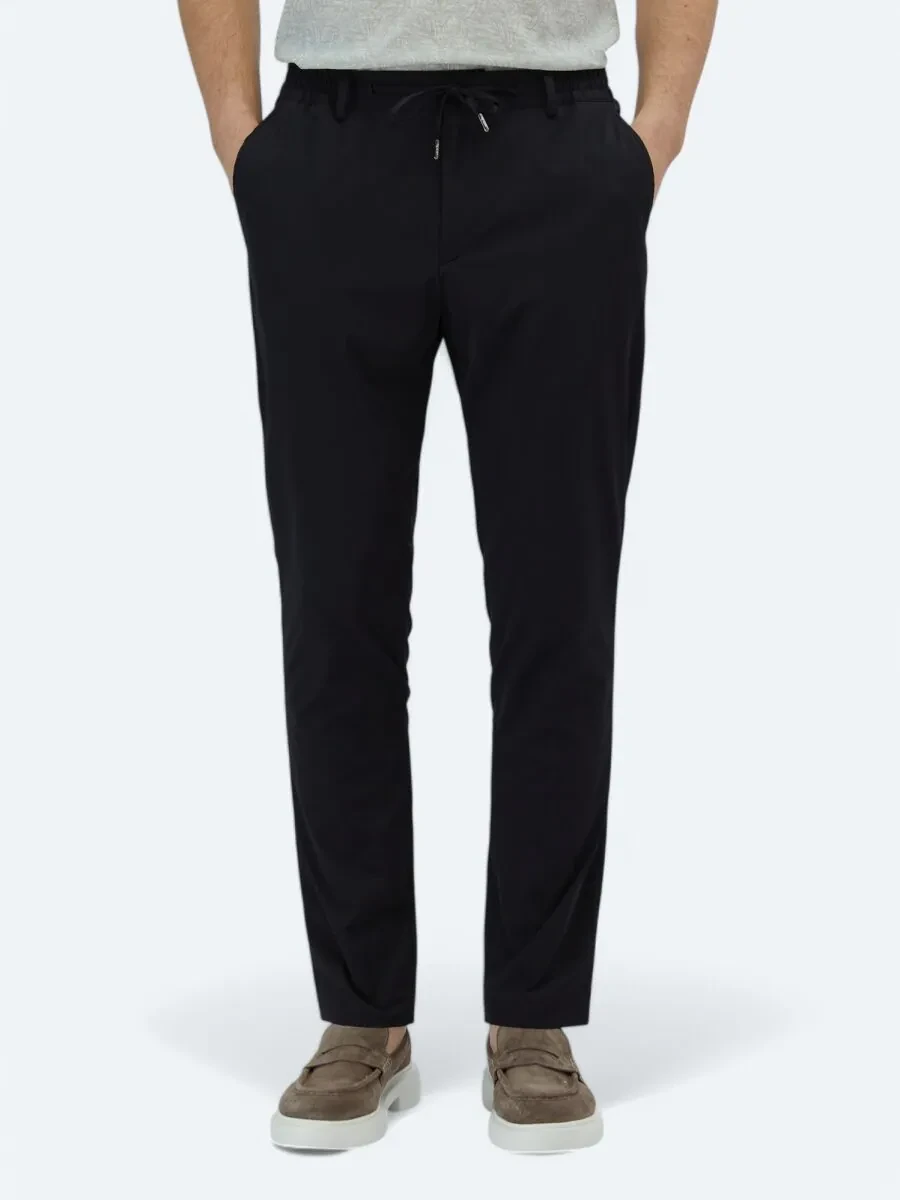 Navy Blue Weaving Casual Trousers - 2