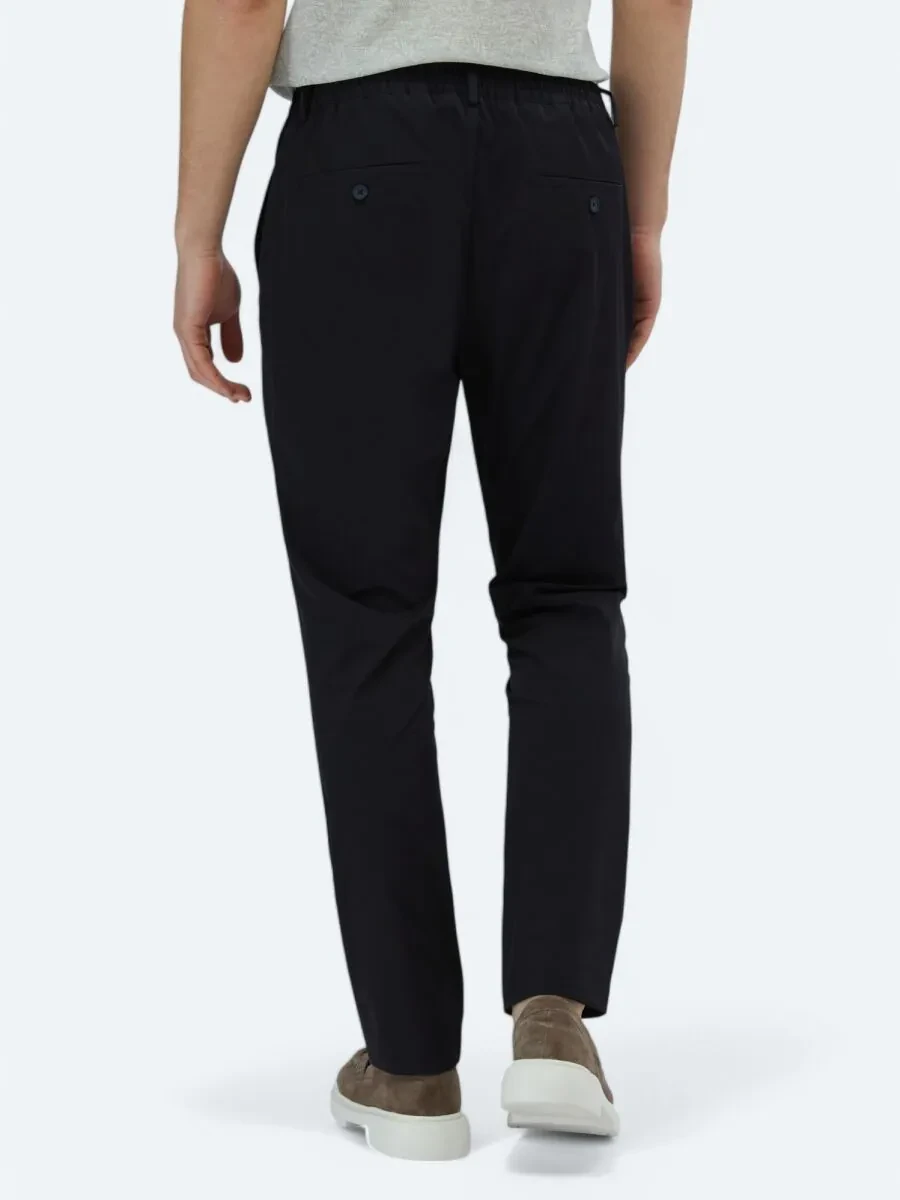 Navy Blue Weaving Casual Trousers - 5