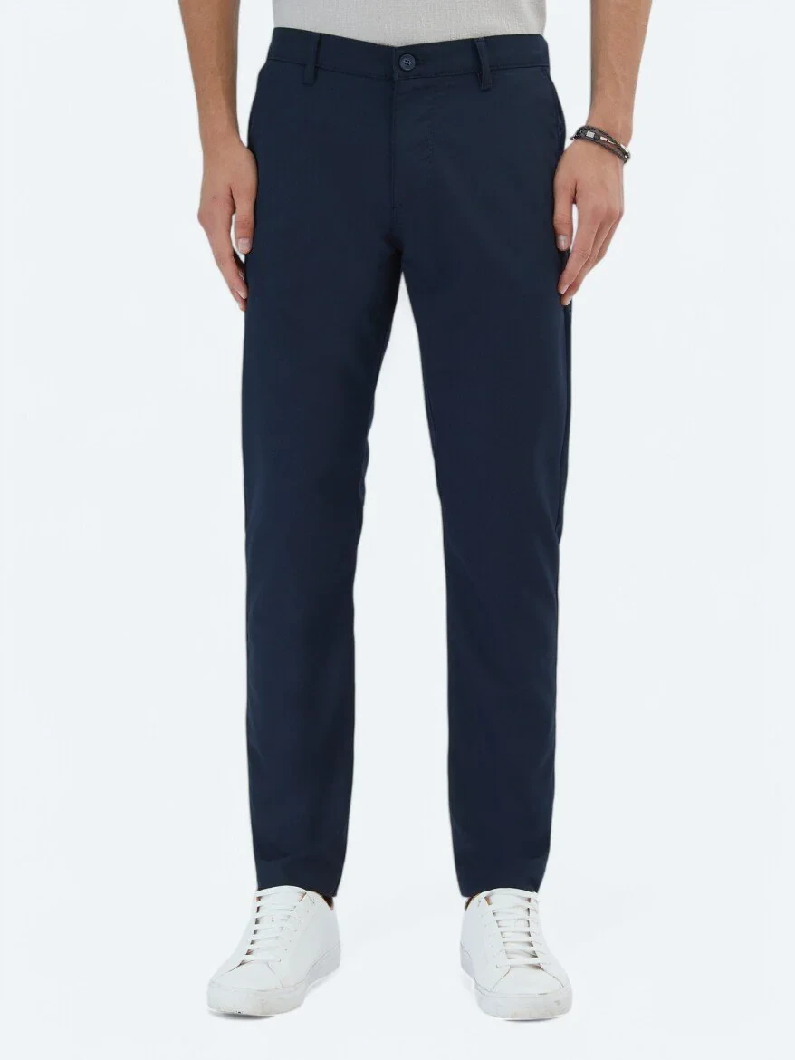 Navy Blue Weaving Casual Trousers - 2