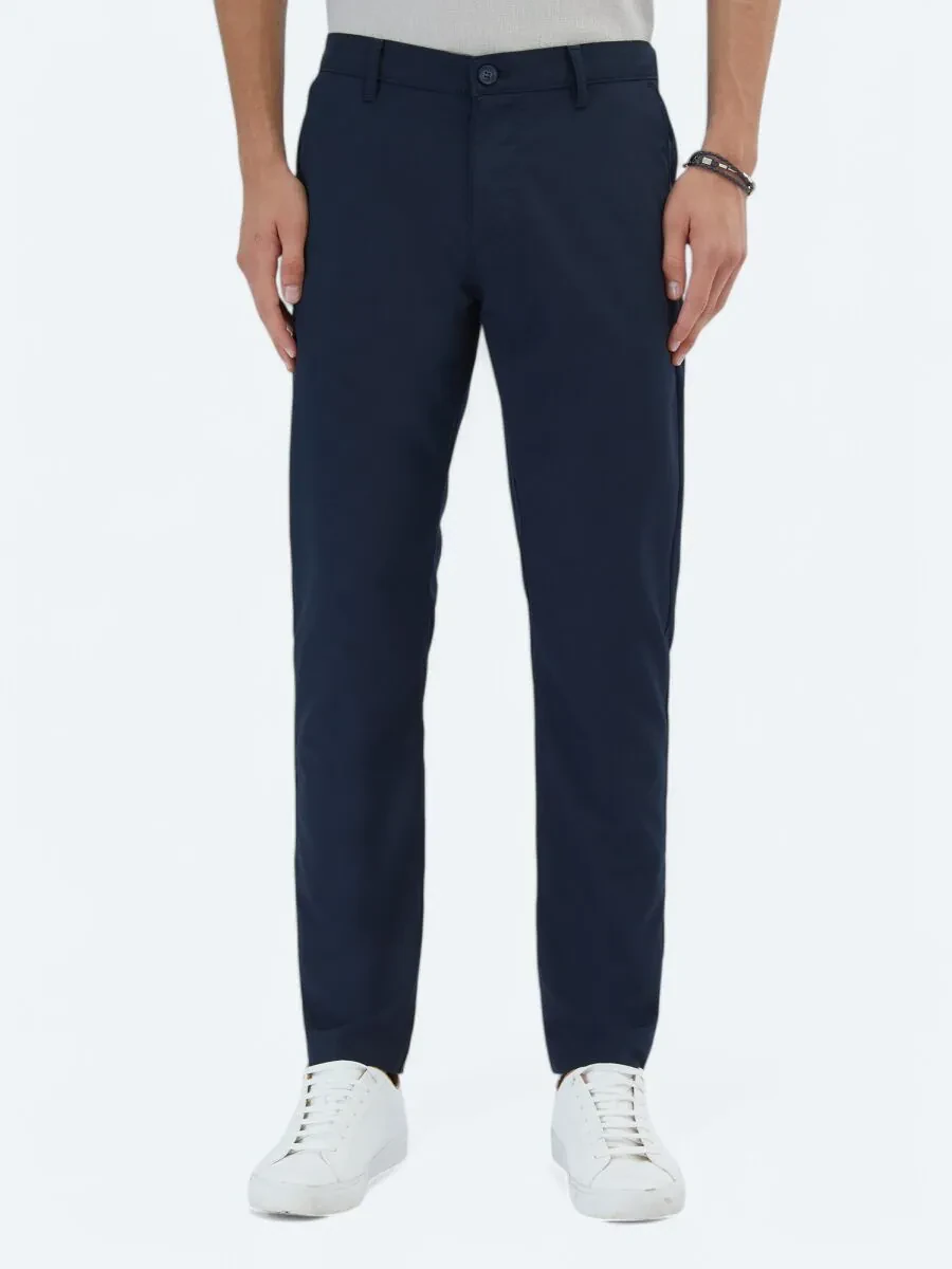 Navy Blue Weaving Casual Trousers - 2