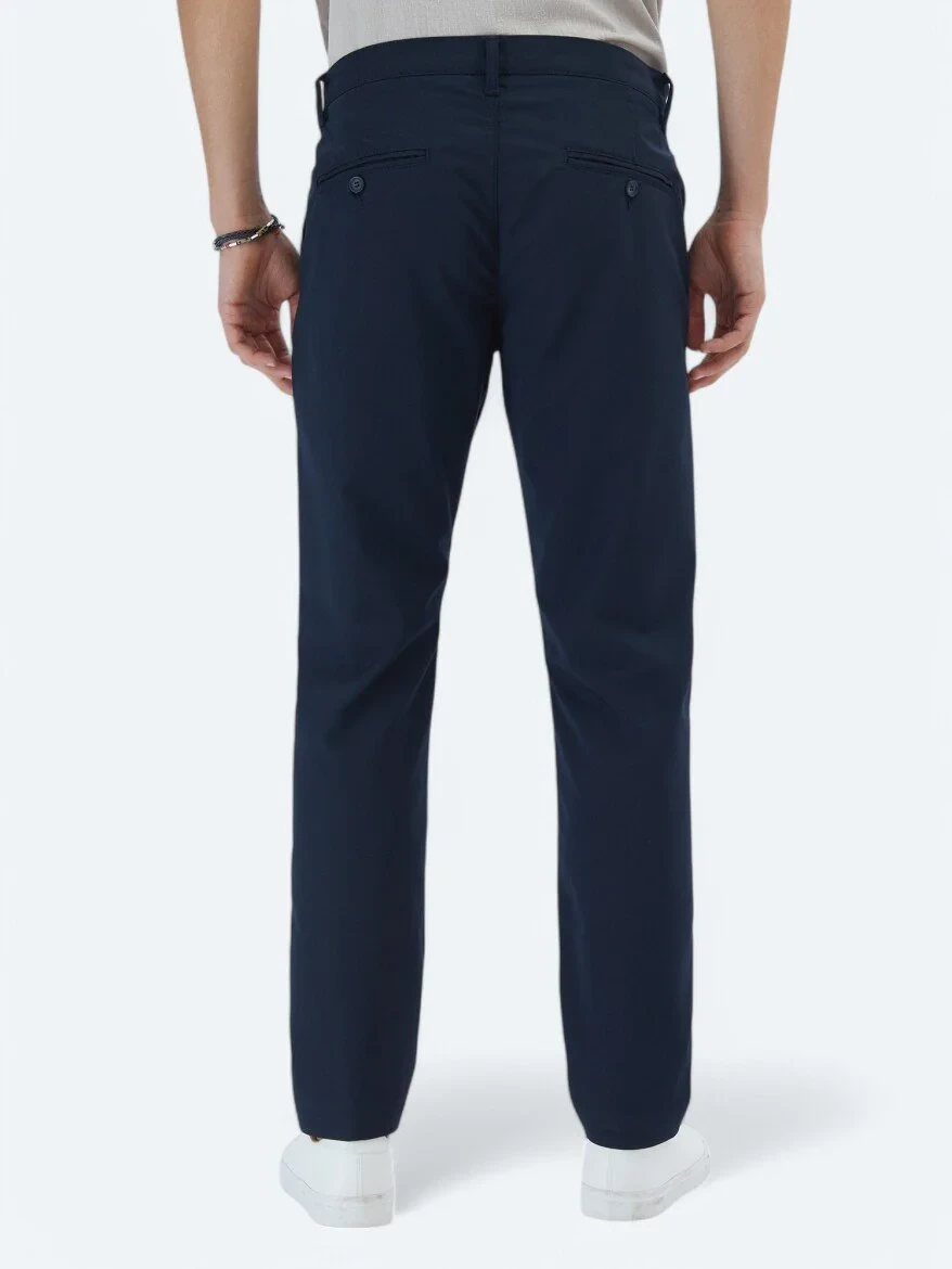 Navy Blue Weaving Casual Trousers - 5