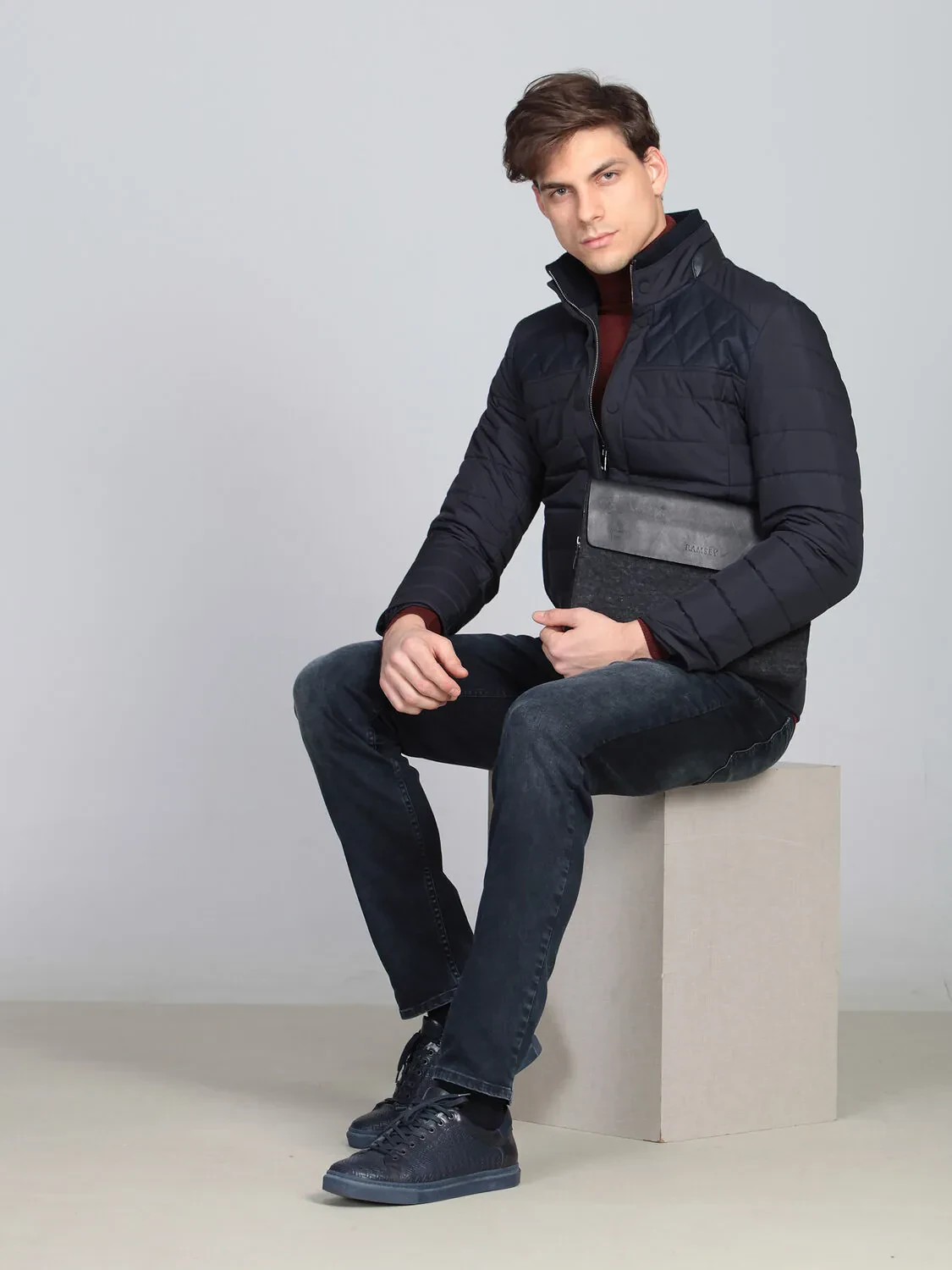 Navy Blue Weaving Coat - 3