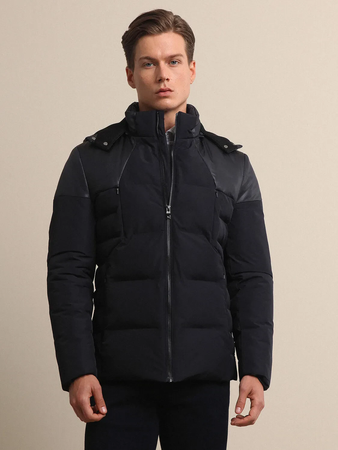 Navy Blue Weaving Coat - 1