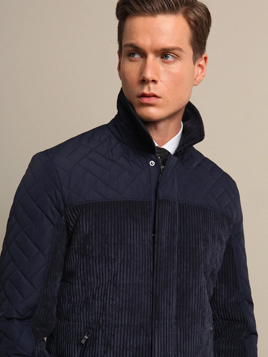 Navy Blue Weaving Coat - 1