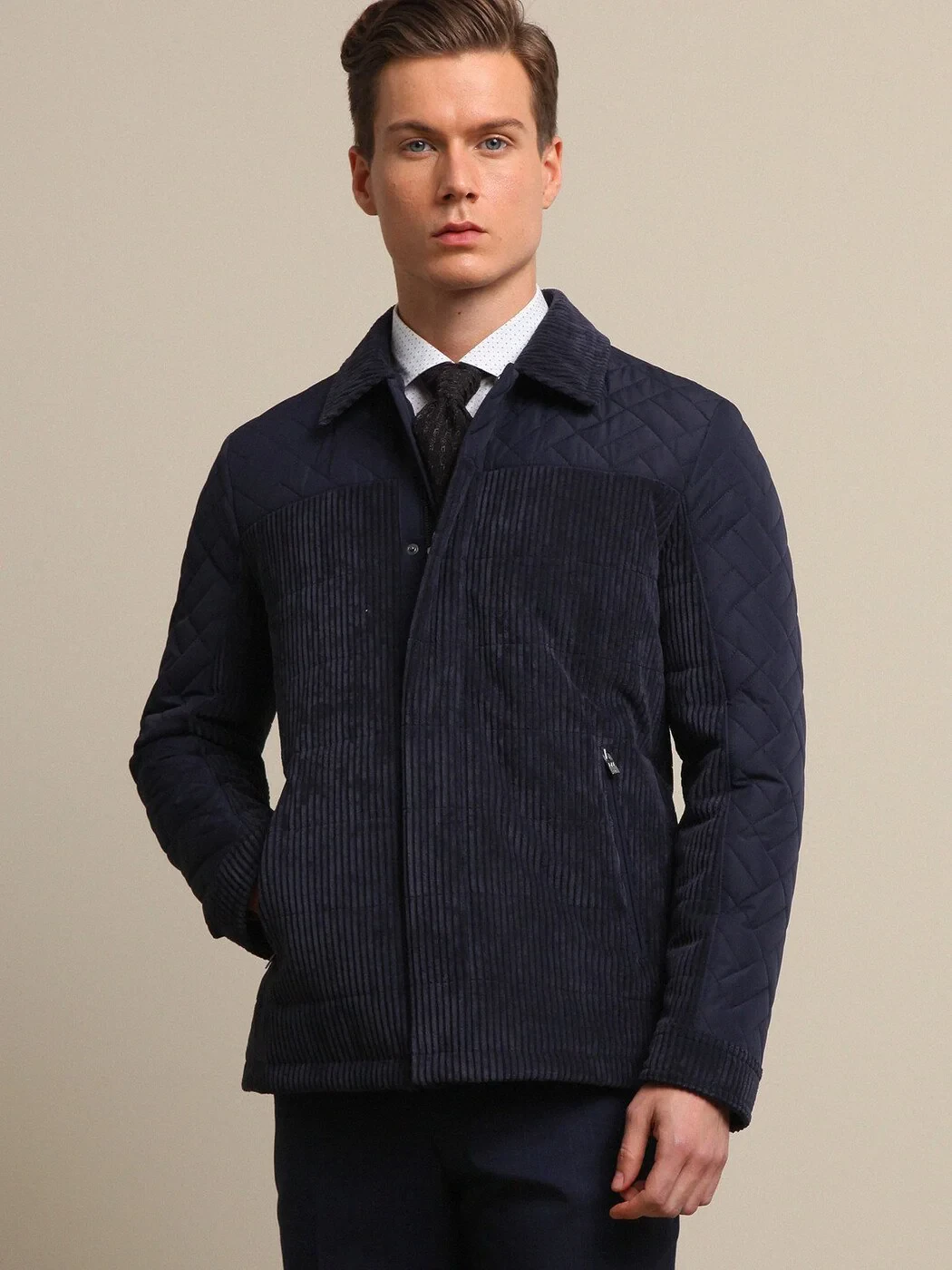Navy Blue Weaving Coat - 2