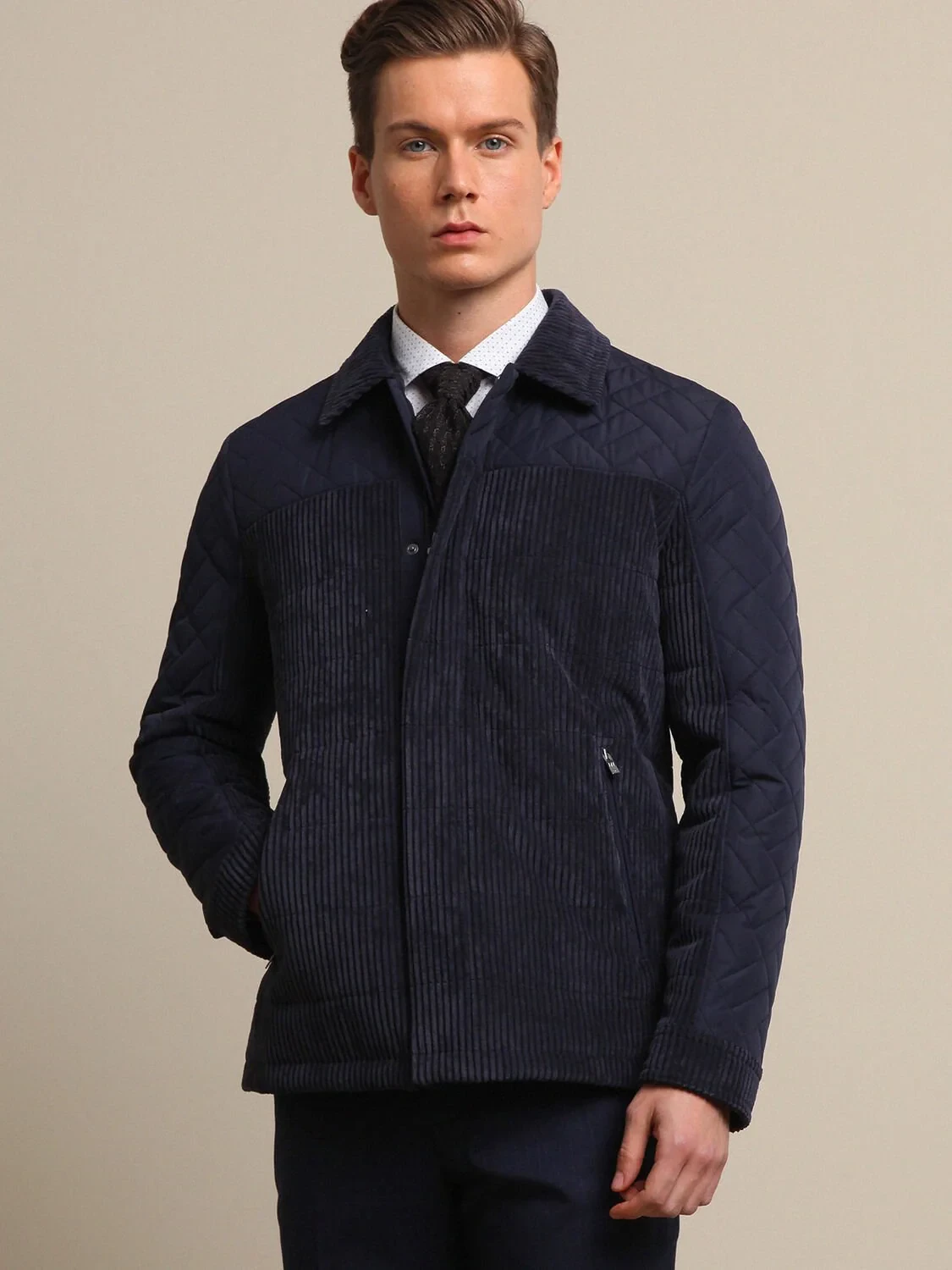 Navy Blue Weaving Coat - 2