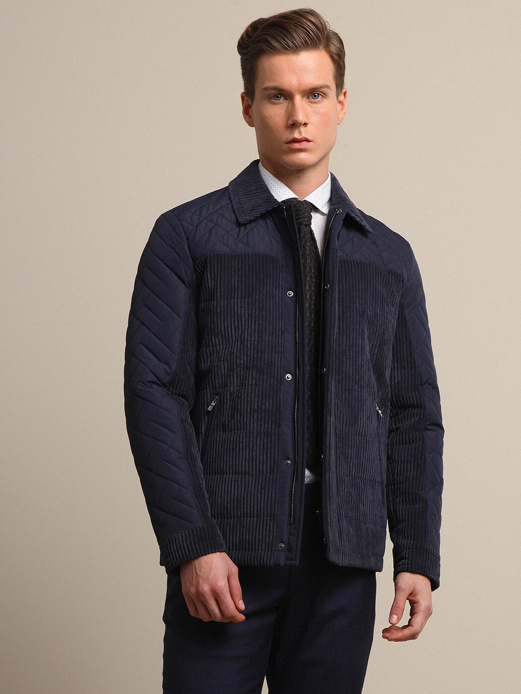 Navy Blue Weaving Coat - 3