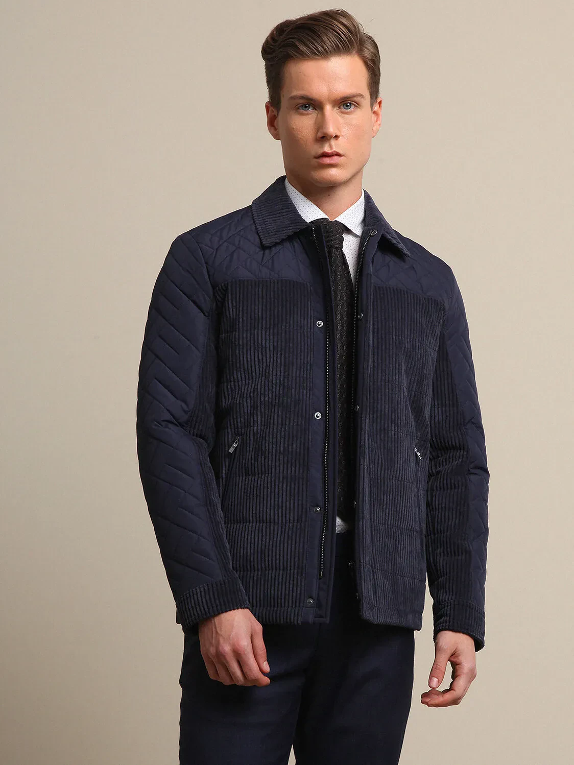 Navy Blue Weaving Coat - 3