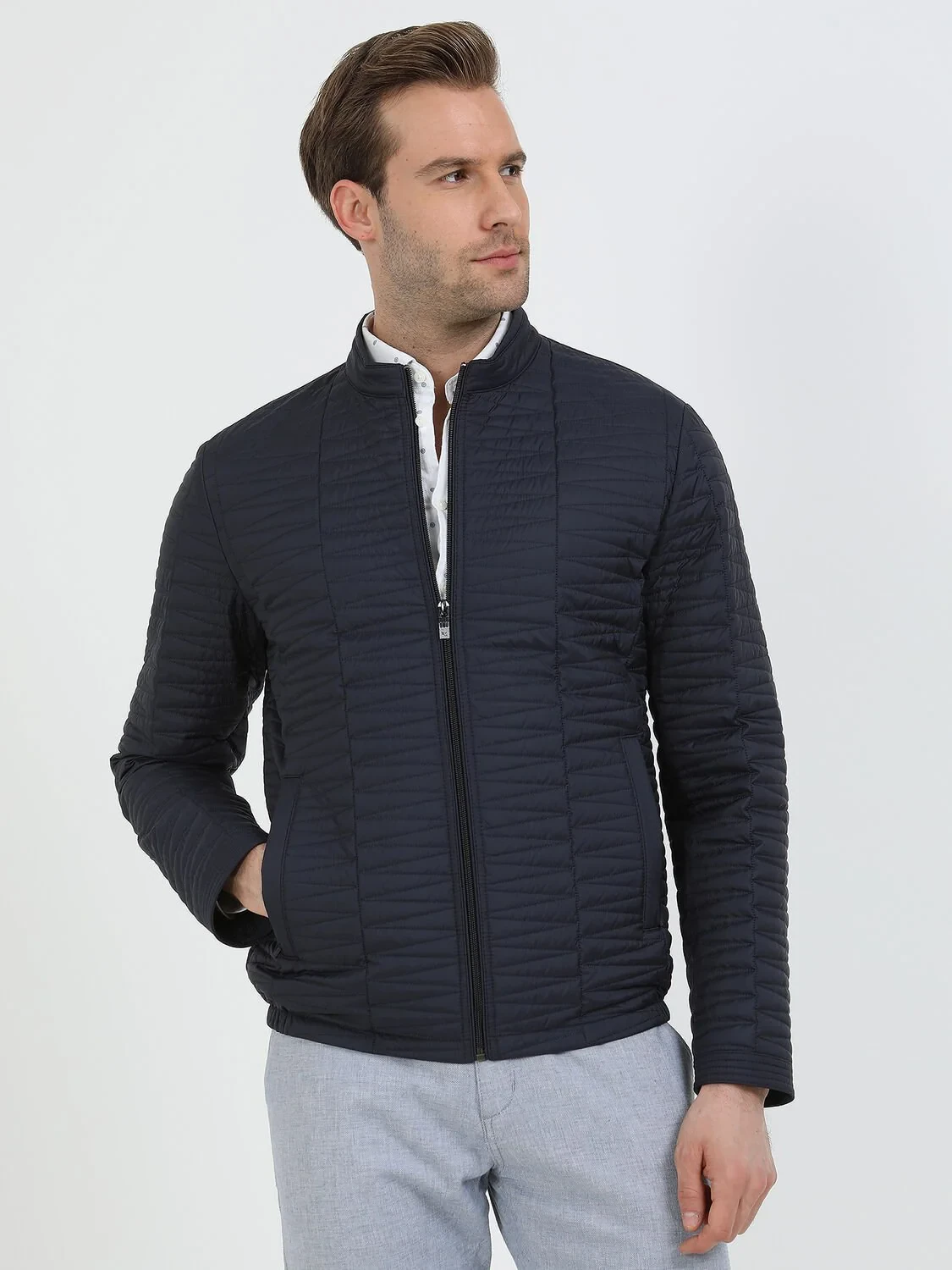 Navy Blue Weaving Coat - 1