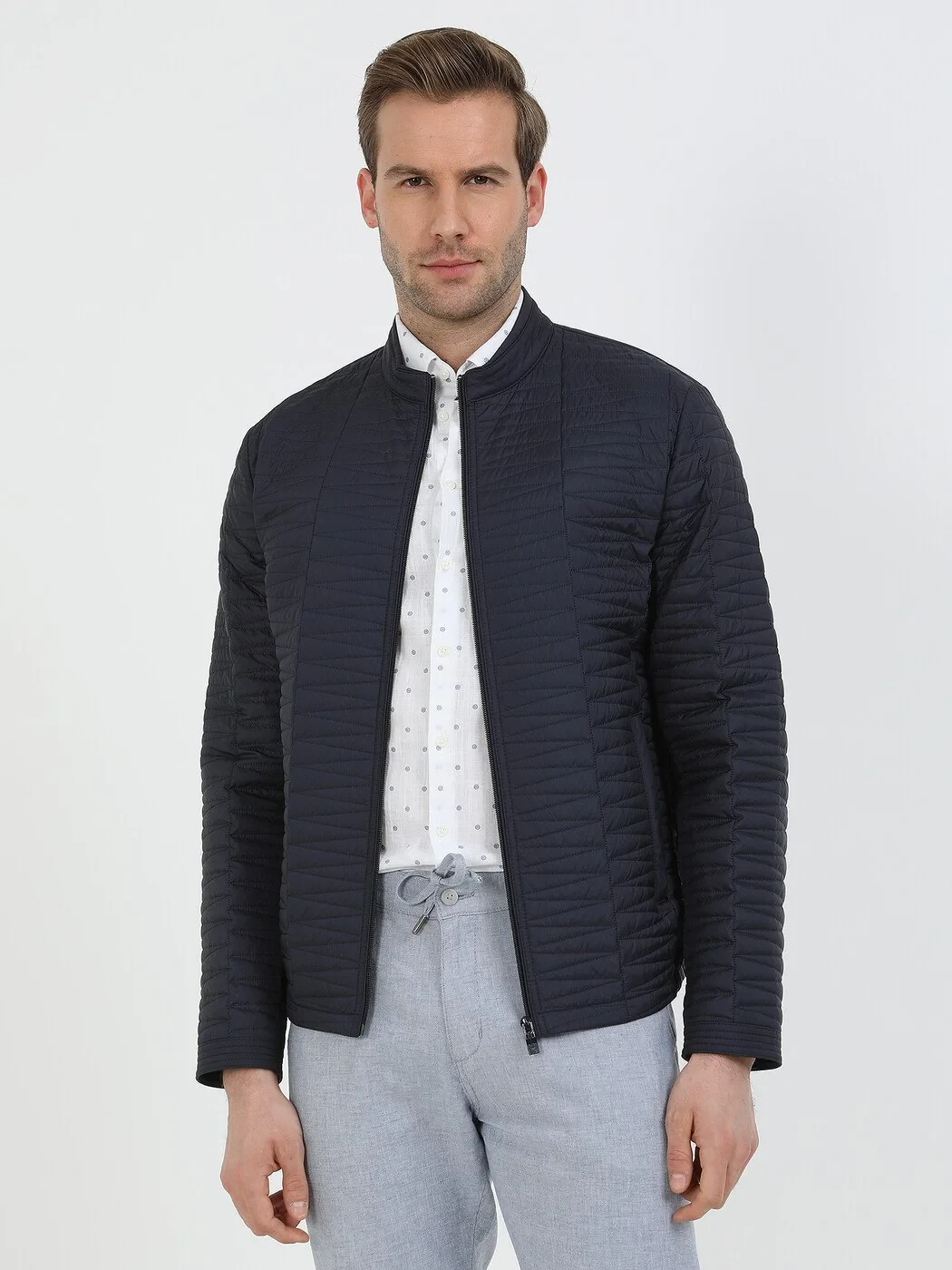 Navy Blue Weaving Coat - 2