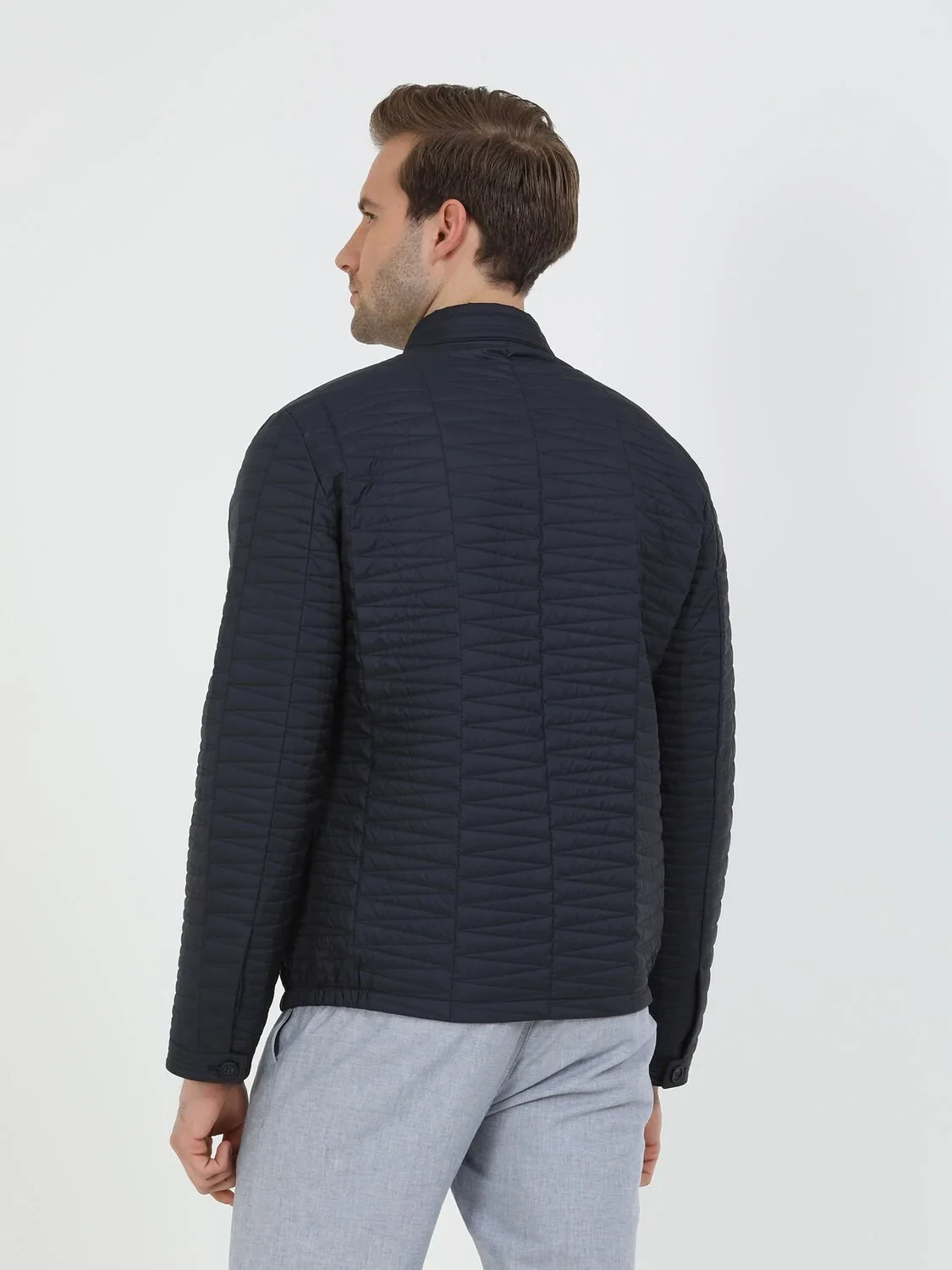 Navy Blue Weaving Coat - 5