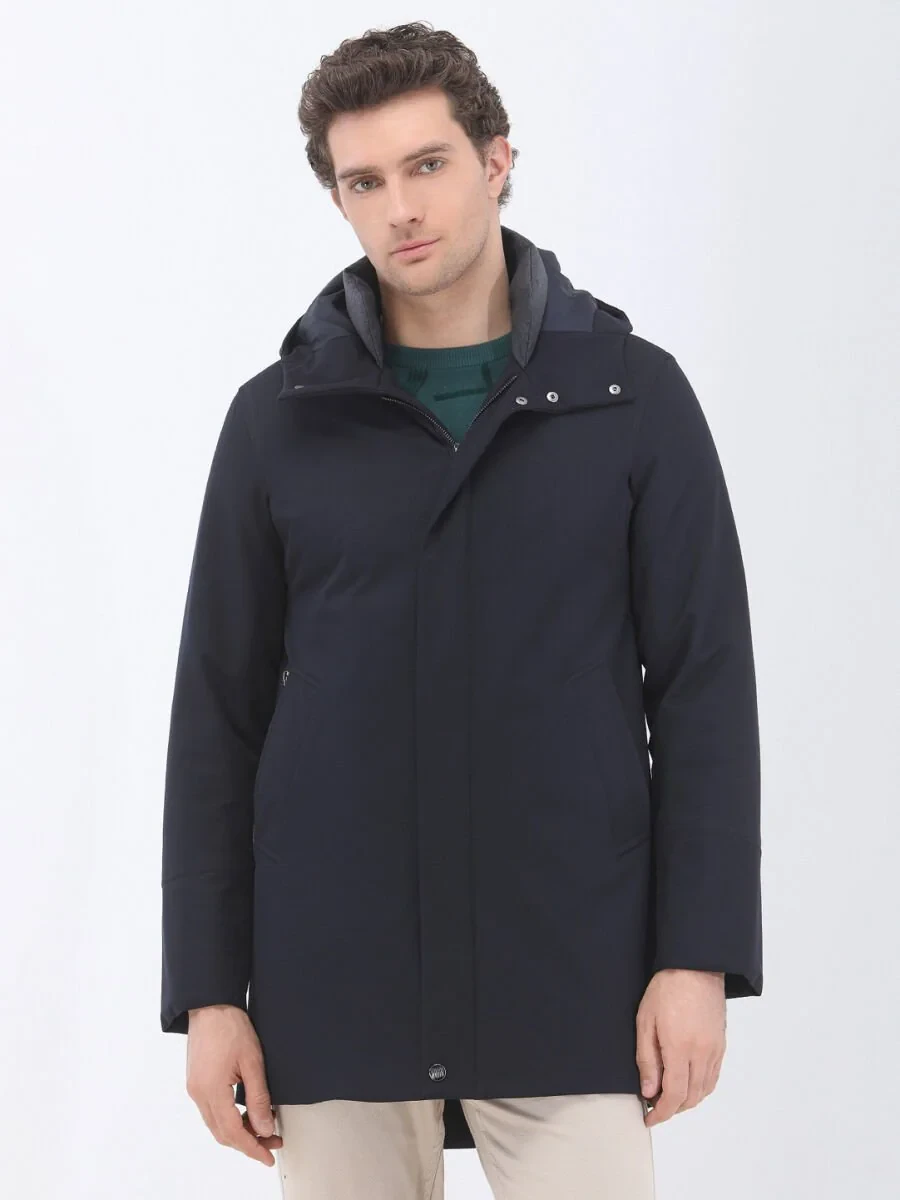 Navy Blue Weaving Coat - 1