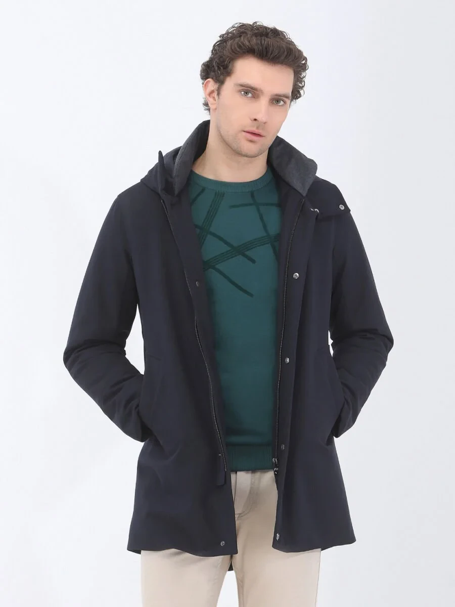 Navy Blue Weaving Coat - 2